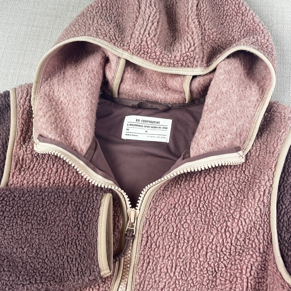 REI Co-op Sherpa Fleece Hoodie Womens Med Purple Colorblock Full‎ Zip 20078-F18
